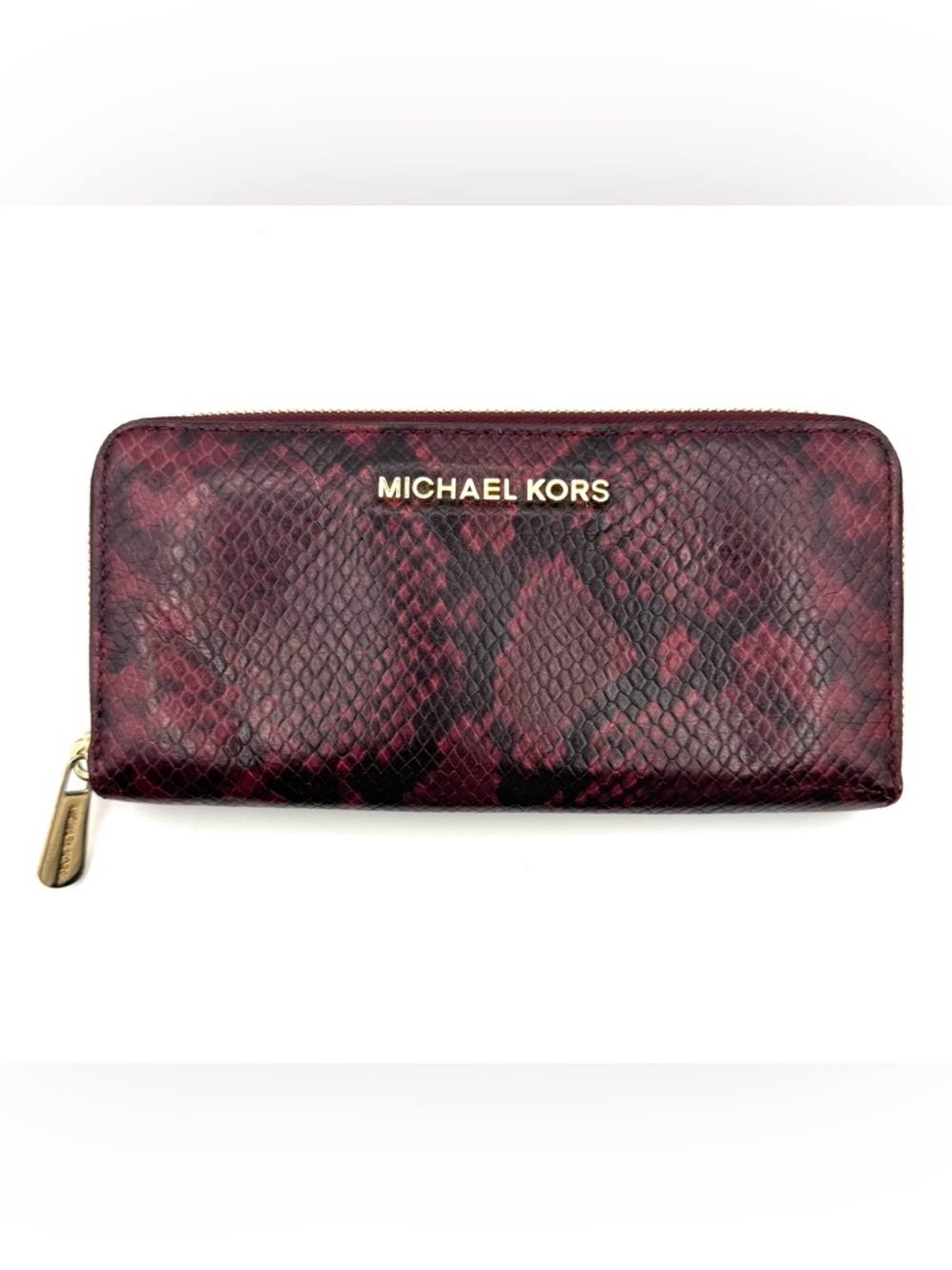 Michael Kors Jet Set Travel Wallet Merlot Snake Embossed Zip Around